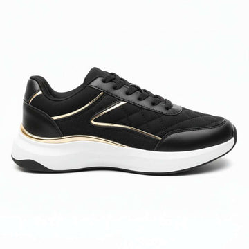 Black Quilt Lace Up Sneaker Black Nawao.com