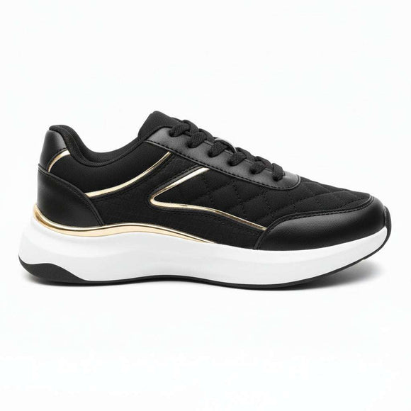 Black Quilt Lace Up Sneaker Black Nawao.com