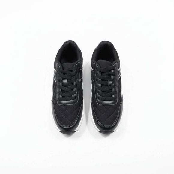 Black Quilt Lace Up Sneaker Black Nawao.com
