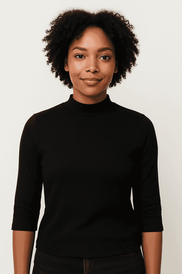 Black Rib Crew Neck T Shirt Nawao.com