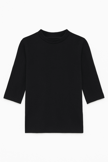 Black Rib Crew Neck T Shirt Nawao.com