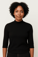 Black Rib Crew Neck T Shirt Nawao.com