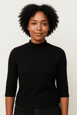 Black Rib Crew Neck T Shirt Nawao.com