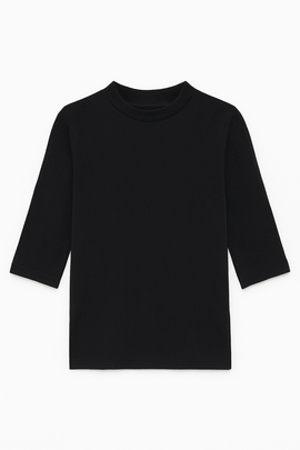 Black Rib Crew Neck T Shirt Nawao.com