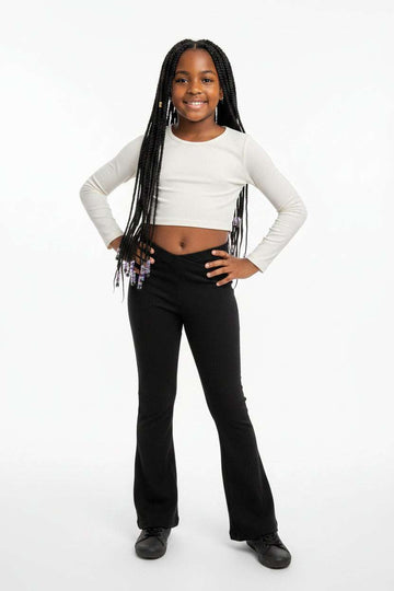Black Rib Flared Leggings Black Nawao.com