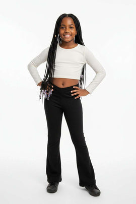 Black Rib Flared Leggings Black Nawao.com