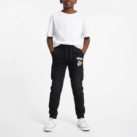 Black Rib Waistband Paneled Knitted Jogger Black Nawao.com