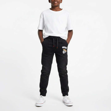 Black Rib Waistband Paneled Knitted Jogger Black Nawao.com