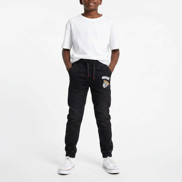 Black Rib Waistband Paneled Knitted Jogger Black Nawao.com