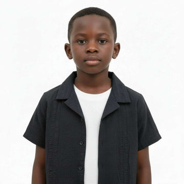 Black Seer Sucker Short Sleeve Shirt With T Shirt Black Nawao.com