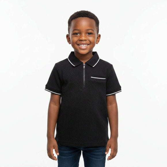 Black Seersucker Polo Black Nawao.com