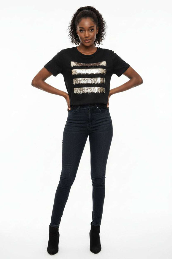 Black  Sequence  T Shirt Black Nawao.com