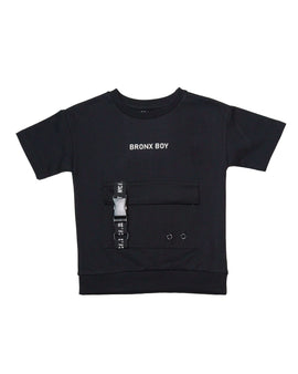 Black Short Sleeve T Shirt With Patch Pocket Nawao.com