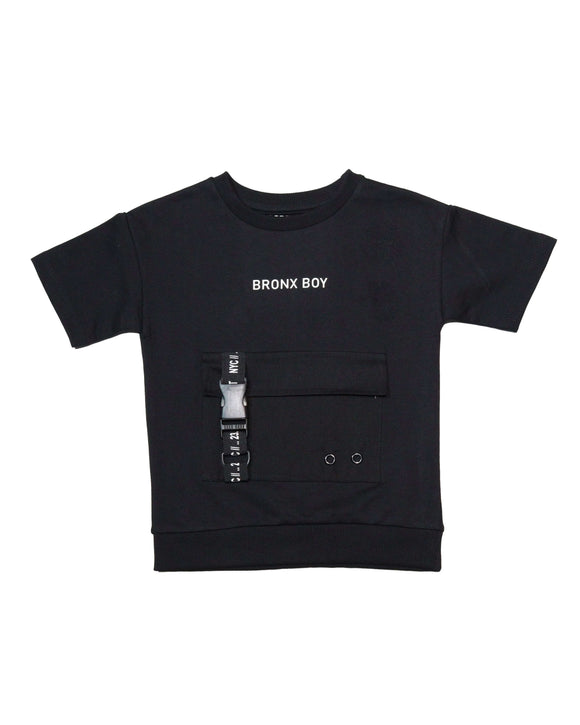 Black Short Sleeve T Shirt With Patch Pocket Nawao.com