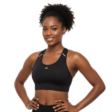 Black Sports Bra With Reflector Detailing Black Nawao.com