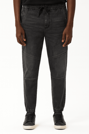 Black Stone Wash Knit Dnim Jogger Nawao.com