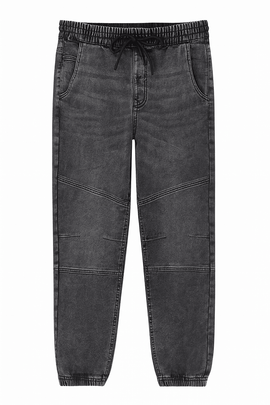 Black Stone Wash Knit Dnim Jogger Nawao.com