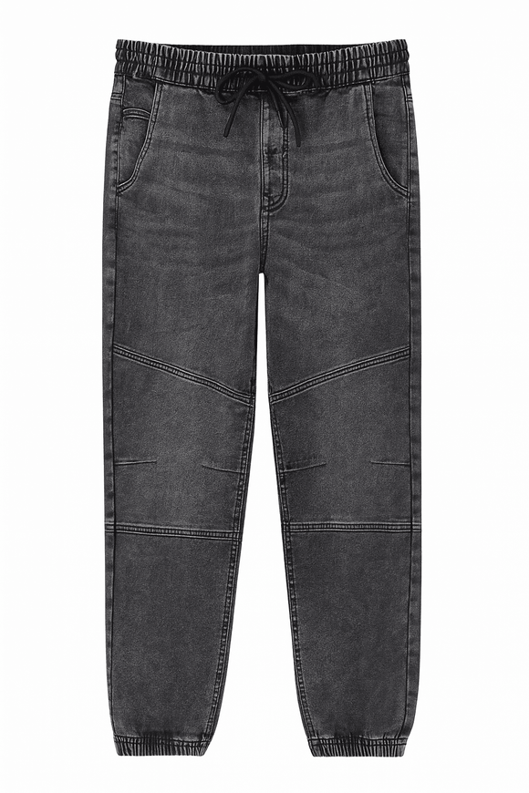 Black Stone Wash Knit Dnim Jogger Nawao.com