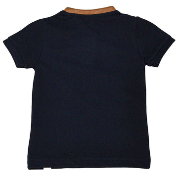 Black Suede Mandarin Collar Short Sleeve Polo Nawao.com