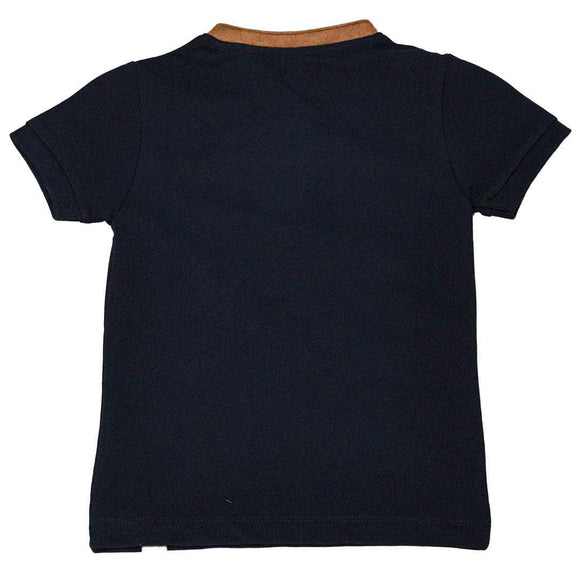 Black Suede Mandarin Collar Short Sleeve Polo Nawao.com