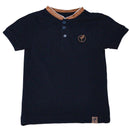 Black Suede Mandarin Collar Short Sleeve Polo Nawao.com