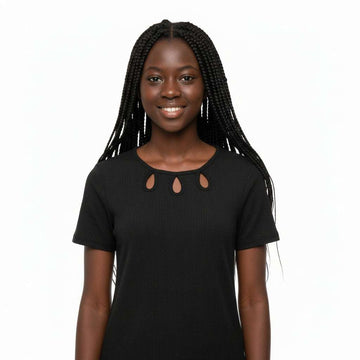 Black Top Jacquard With Cut Out On Neck Nawao.com
