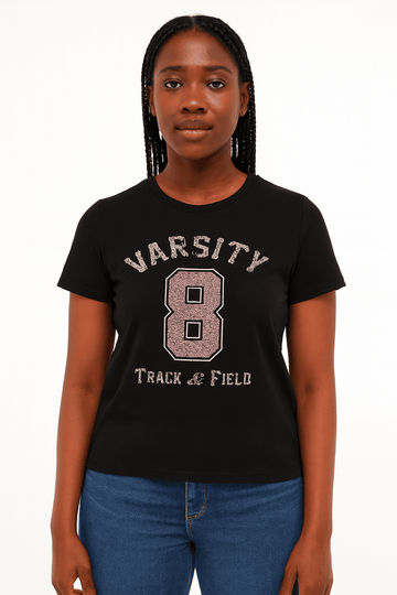 Black Varsity Printed T Shirt Nawao.com