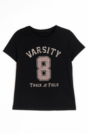 Black Varsity Printed T Shirt Nawao.com