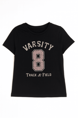Black Varsity Printed T Shirt Nawao.com