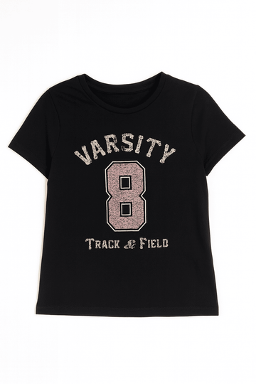 Black Varsity Printed T Shirt Nawao.com
