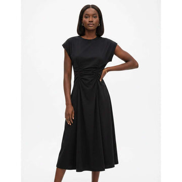 Black Waist Elastic Detail Midi Dress Black Nawao.com