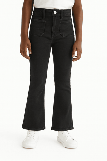 Black Wash Flared Hem Jeans With Front Pocket Nawao.com