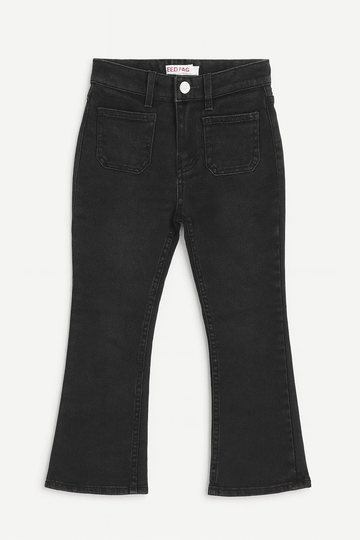 Black Wash Flared Hem Jeans With Front Pocket Nawao.com