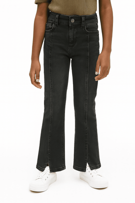 Black Wash Skinny Flared Jeans With Front Slit Nawao.com