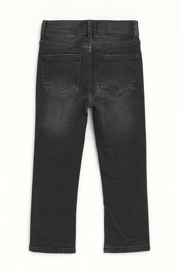 Black Wash Skinny Flared Jeans With Front Slit Nawao.com