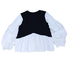 BLACK  WHITE BALOON SLEEVE TOP ASSORTED Nawao.com
