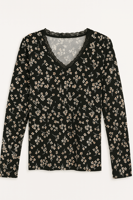Black White Floral Printed Table Pyjama Set Assorted Nawao.com