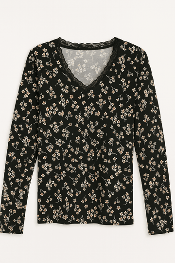 Black White Floral Printed Table Pyjama Set Assorted Nawao.com