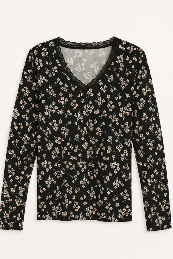 Black White Floral Printed Table Pyjama Set Assorted Nawao.com