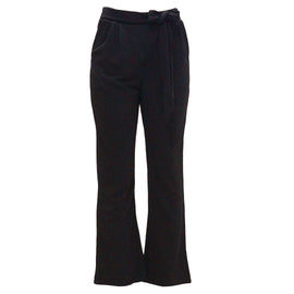 Black Wide Leg Trousers With Self Belt Detail Nawao.com