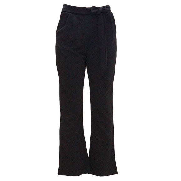 Black Wide Leg Trousers With Self Belt Detail Nawao.com