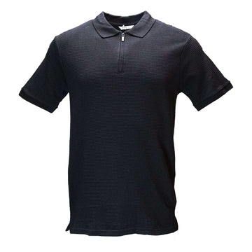 Black Zip Placket Ottoman Polo Shirt Black Nawao.com