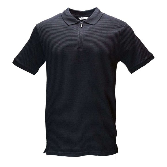 Black Zip Placket Ottoman Polo Shirt Black Nawao.com