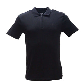 Black Zip Placket Polo Shirt With Chest Logo Black Nawao.com