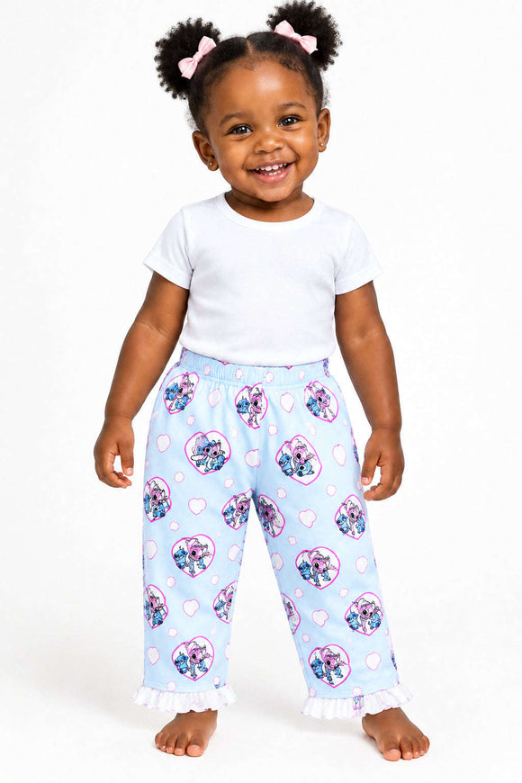 Blue All Over Print Stitch Active Pants With At Frill Hem  Blue Nawao.com