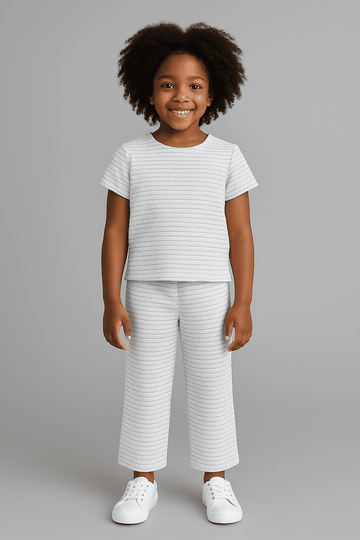 Blue Allover Stripes Casual Sets Blue Nawao.com