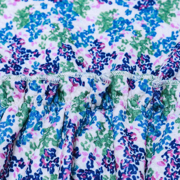 Blue Aop Crew Neck Jacquard Blouse With Frill Details Nawao.com