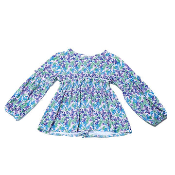 Blue Aop Crew Neck Jacquard Blouse With Frill Details Nawao.com