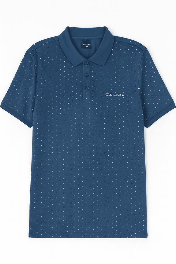 Blue Aop Polo Shirt With Chest Logo Blue Nawao.com