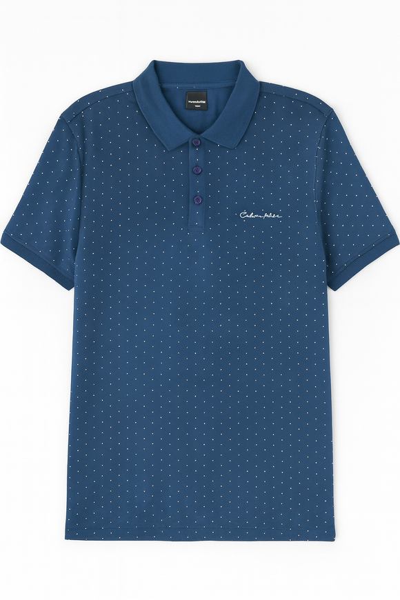 Blue Aop Polo Shirt With Chest Logo Blue Nawao.com